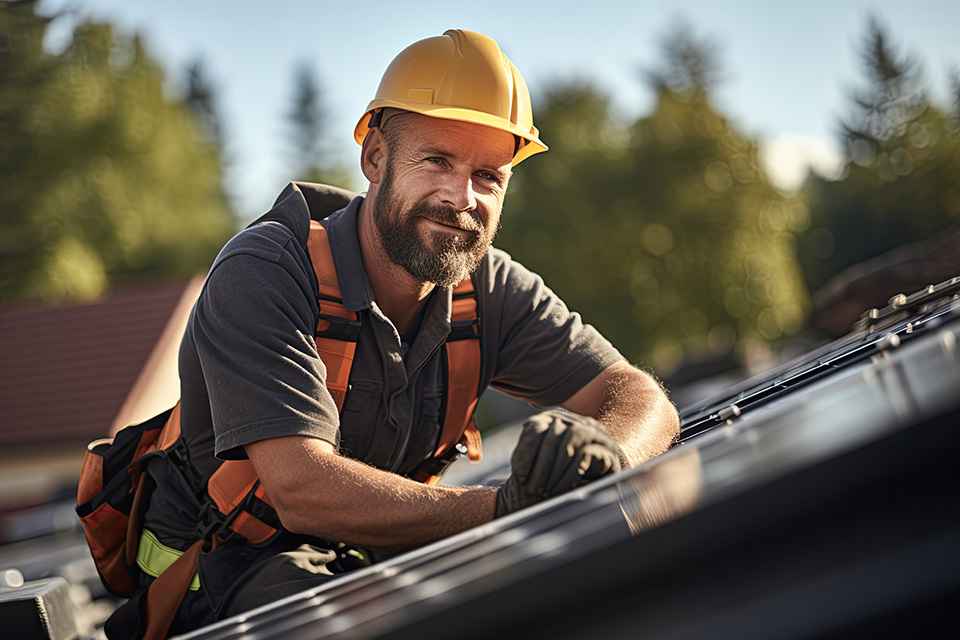 Foto: Arbeiter mit Photovoltaikanlage
